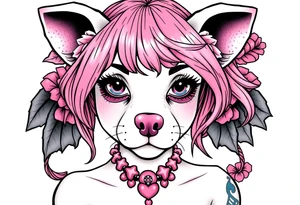 goth hot puppy girl with big boobs and pink hair full human body tattoo idea