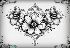 long vertical tattoo to cover my whole shin showing two separate flowers wrapped around each other, I want a long stem to shower them intertwined tattoo idea