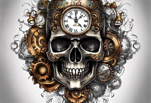 Steampunk skull, with clock and hour glass tattoo idea