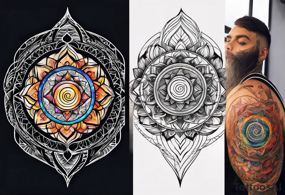 geometric earthly spiritual chakra spiral tattoo idea