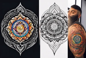 geometric earthly spiritual chakra spiral tattoo idea