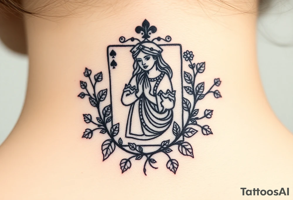 Queen of spades surrounded by ivy tattoo idea