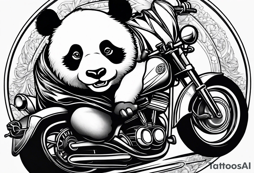 fat panda riding a motorcycle tattoo idea