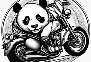 fat panda riding a motorcycle tattoo idea