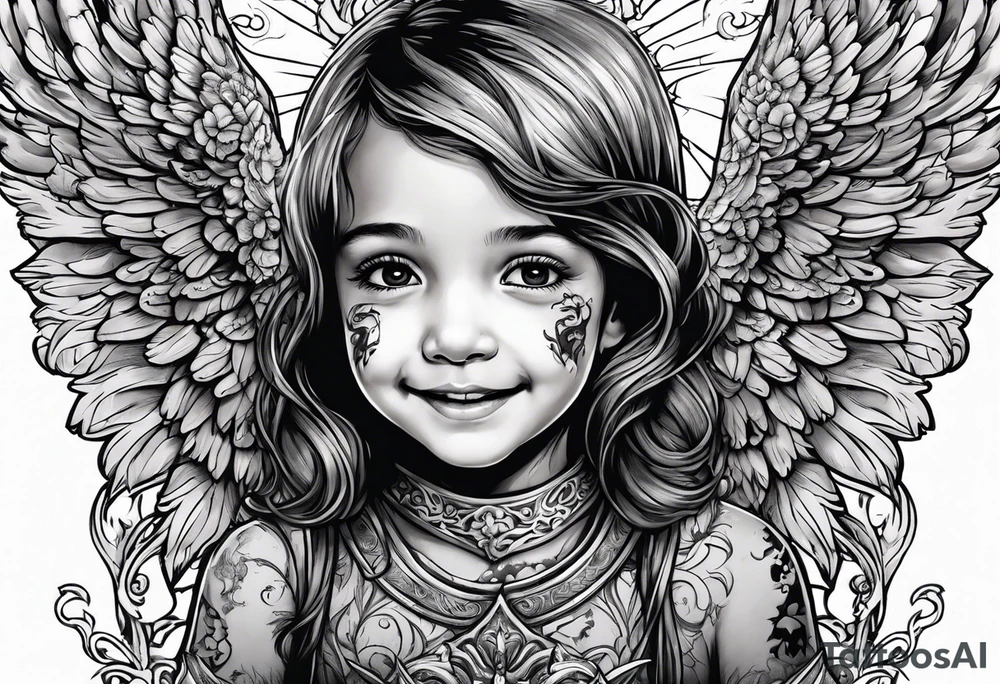 Kid smiling looking up at angel of death tattoo idea