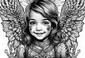 Kid smiling looking up at angel of death tattoo idea
