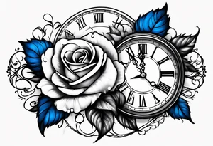 Pocket clock with blue roses tattoo idea
