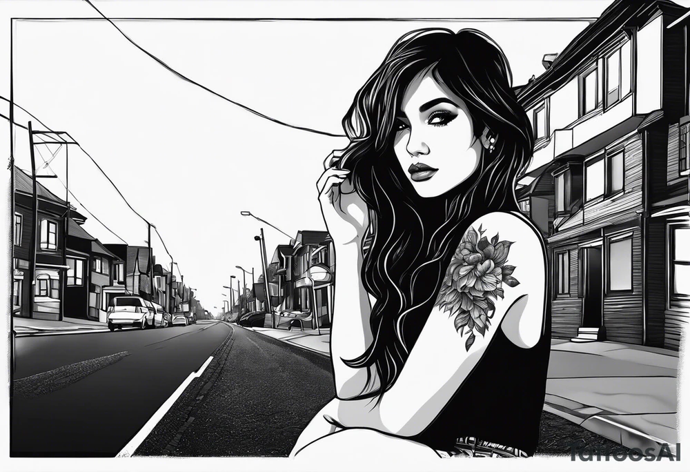 a girl listening to music along a dark road at night showing her shadow tattoo idea