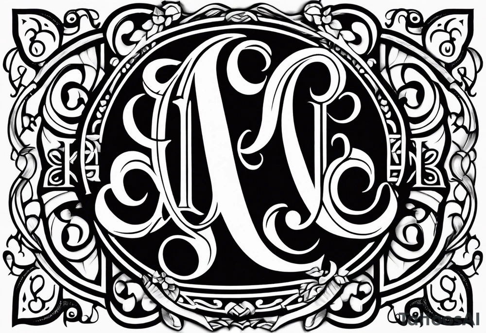monogram tattoo using all the letters in STEVE and BREANNA in large block lettering tattoo idea