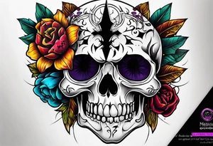 Bright bold Neo traditional broken skull with third eye tattoo idea