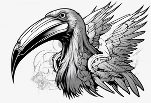 Shoebill with cyberpunk beak and wings tattoo idea