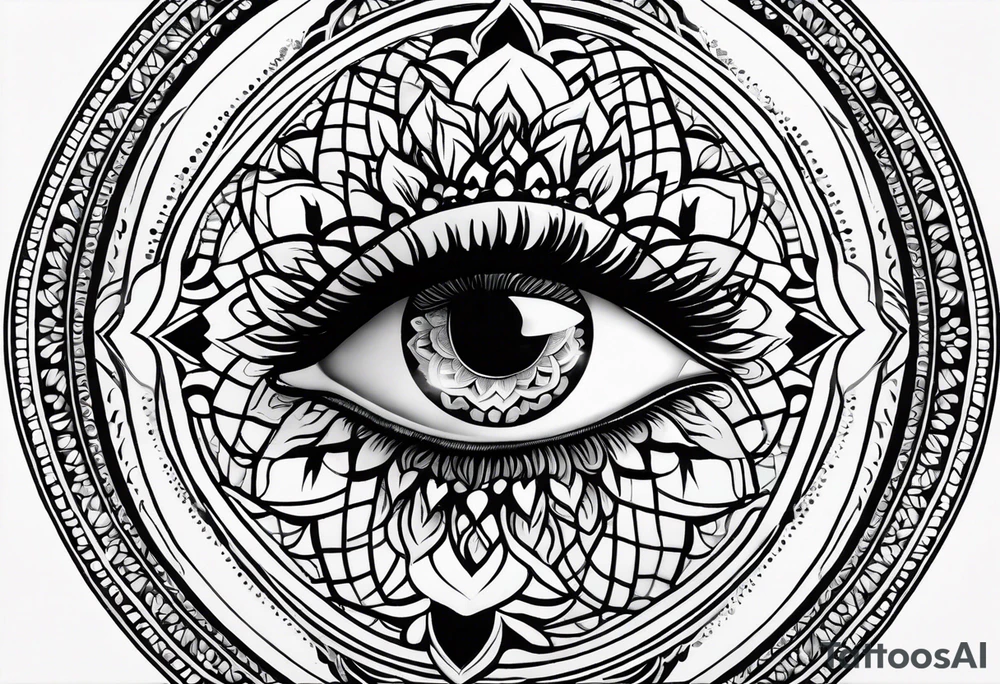 Mandala design with realistic woman’s eye in the center tattoo idea