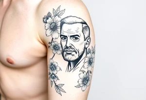 Floral Elements: Incorporate state flowers—bluebonnet (Texas), mountain laurel (Connecticut), and coast rhododendron (Washington)—around the portrait.
Arm sleeve shoulder to elbow tattoo idea