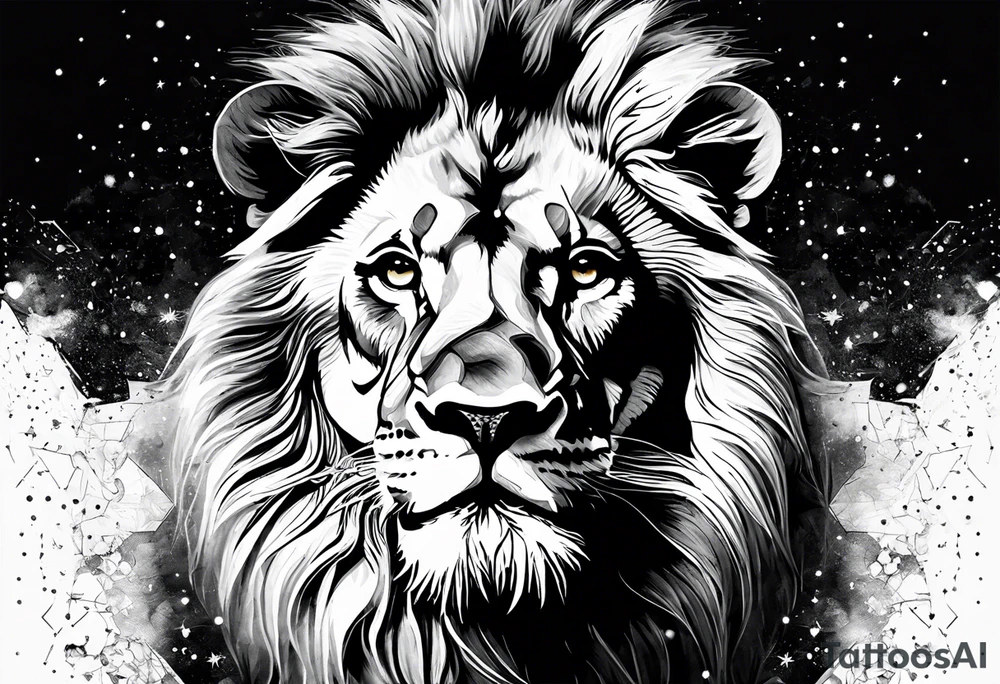 leo geometric lion with constellation tattoo idea