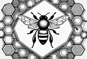 Bee surrounded by honeycombs but the honeycombs are made up of molecules like dopamine and serotonin and oxytocin tattoo idea