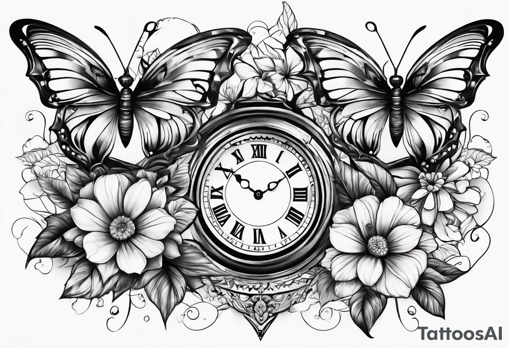 Sands of time with butterflies and flowers and lots of color tattoo idea