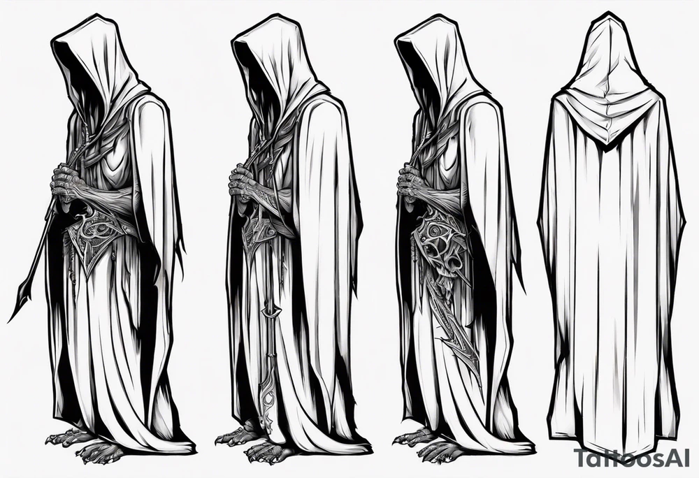 side view, hooded reaper upper body, no skull tattoo idea
