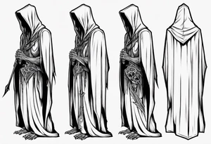 side view, hooded reaper upper body, no skull tattoo idea