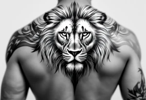 powerful lion full back tattoo idea