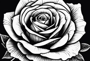 Bloomed rose attached with female body, kneeling tattoo idea