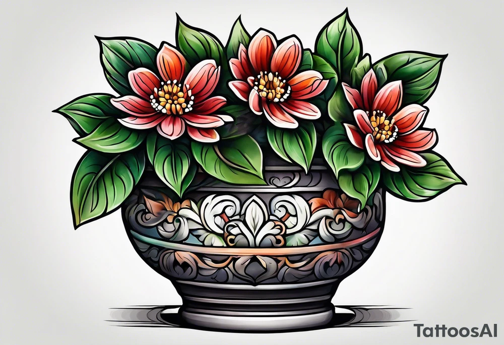 small flowerpot with a flower that has not bloomed yet tattoo idea