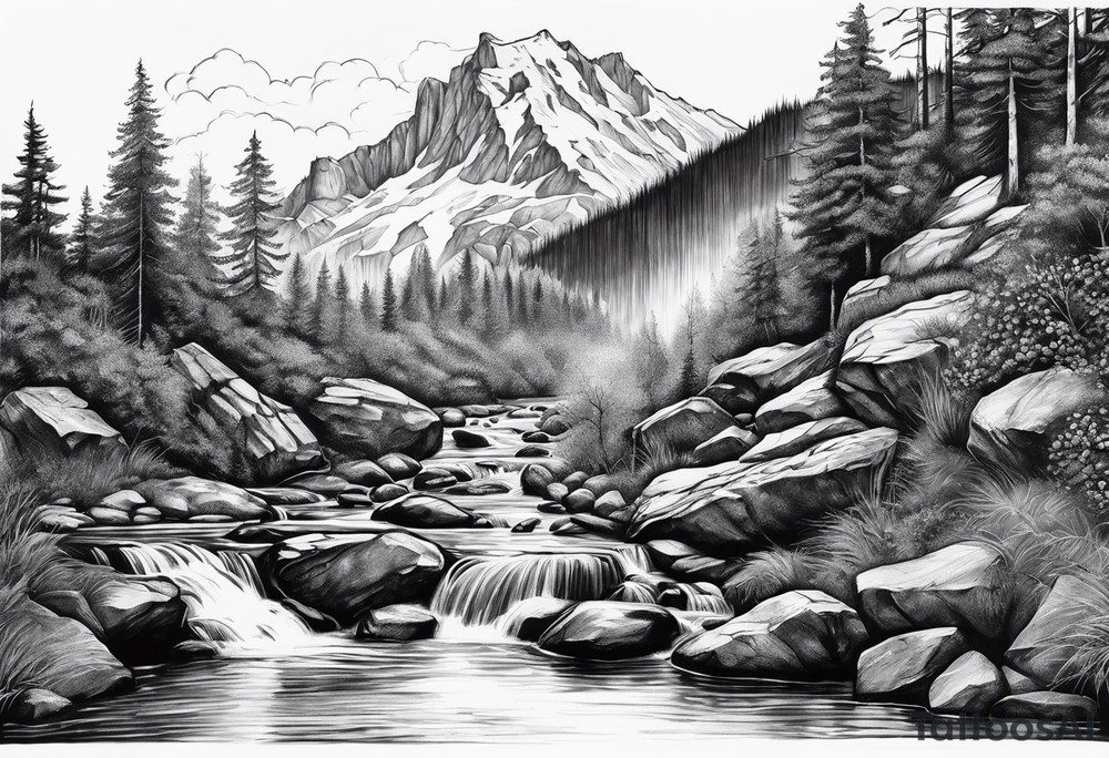 Stream going to waterfall from path tattoo idea