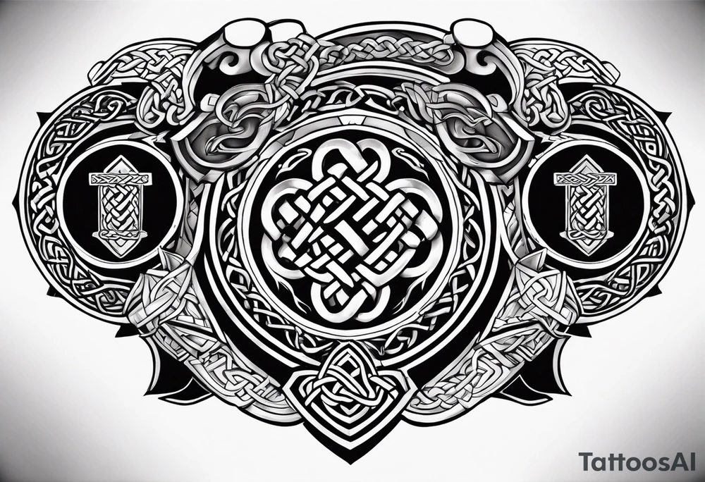 A combination of Celtic bands, Scottish shields, and a black power fist tattoo idea