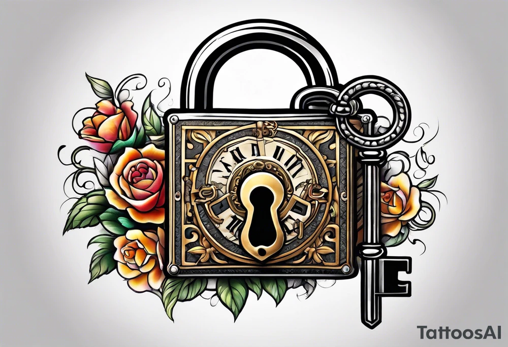couples tattoo of an antique lock and key. tattoo idea