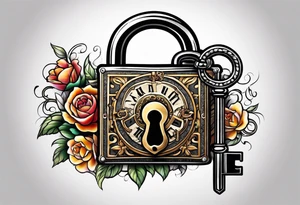 couples tattoo of an antique lock and key. tattoo idea