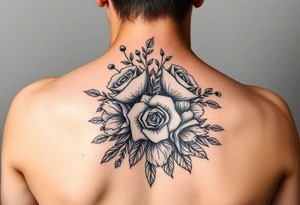 vintage bouquet of wild roses and meadow flowers with morning dew tattoo idea