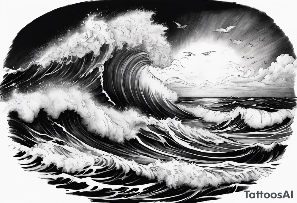 stormy sea, I am lonely and irresistible as a sea element tattoo idea