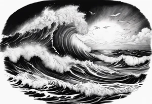 stormy sea, I am lonely and irresistible as a sea element tattoo idea