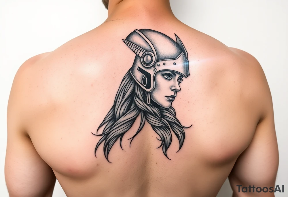 Realistic Valkyrie with helmet side profile tattoo idea
