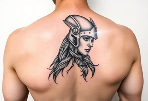 Realistic Valkyrie with helmet side profile tattoo idea