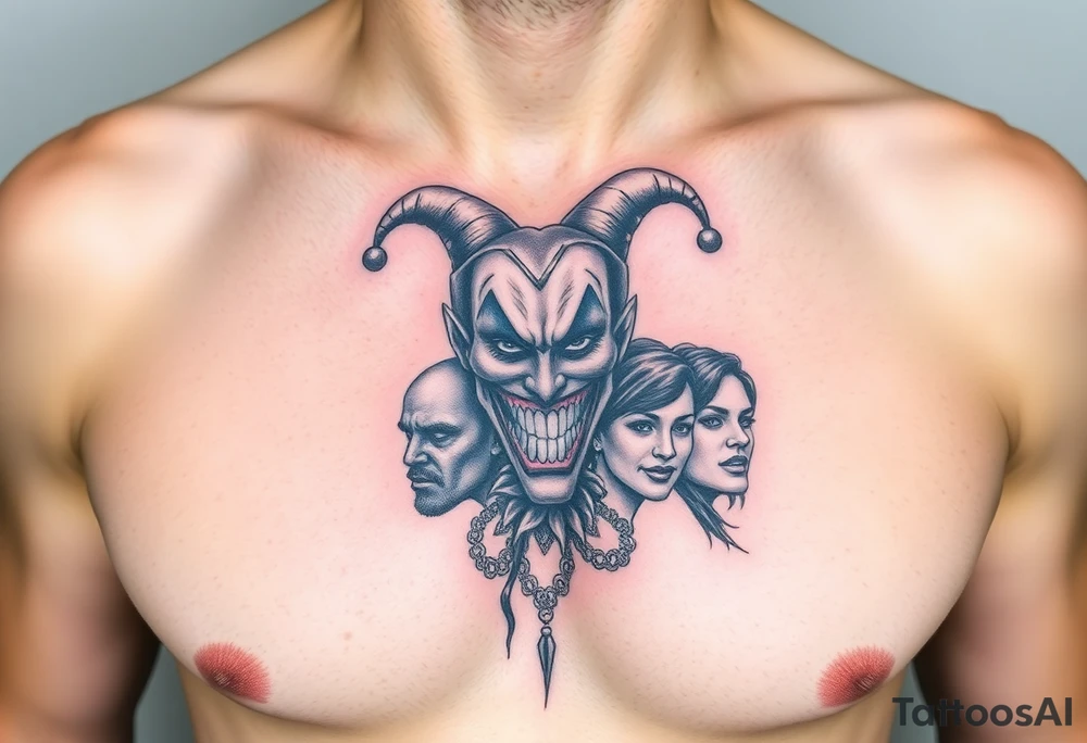jester collage of emotions tattoo idea