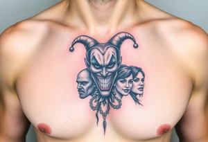 jester collage of emotions tattoo idea