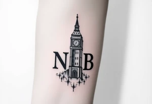 clock tower with the the word NLB tattoo idea