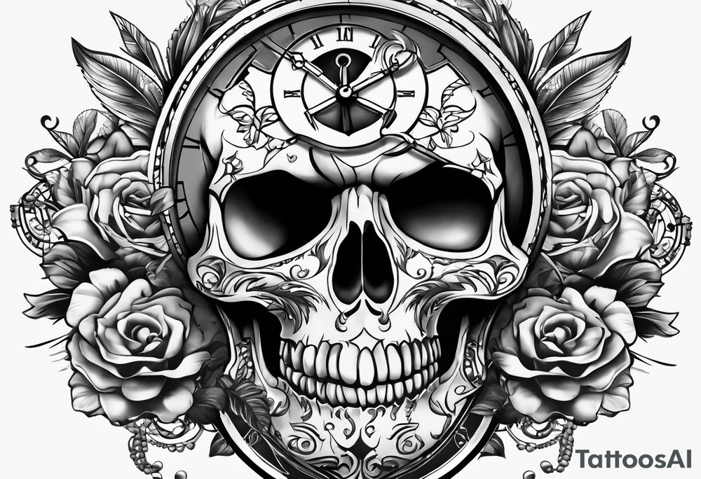 Tattooo that shows that nothing is forever with a skull and a watch tattoo idea