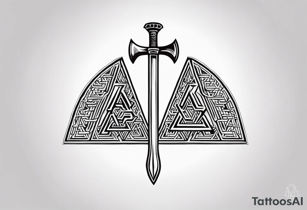 Valhalla sword 
shield axe Valknut tattoo idea