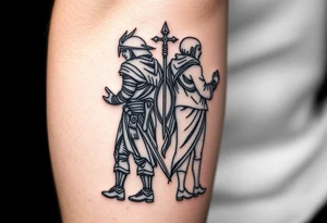 Warrior and Peace standing back to back tattoo idea