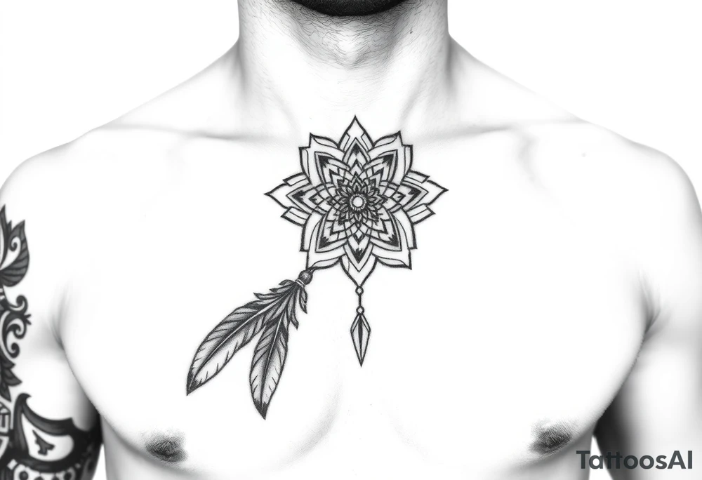 spiritual feathers ornamental mandala shaman tattoo idea