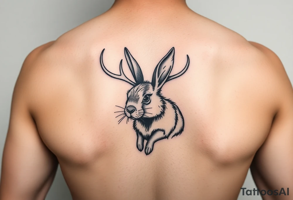 tribal, low detail jack rabbit with antlers tattoo idea