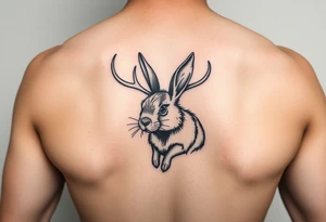 tribal, low detail jack rabbit with antlers tattoo idea