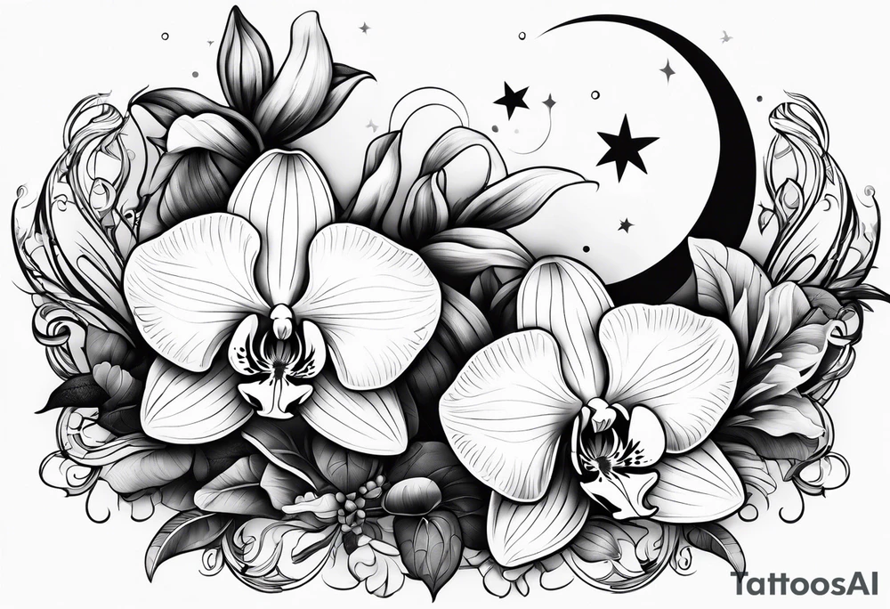 Orchid and crescent moon tattoo idea