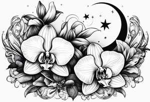 Orchid and crescent moon tattoo idea