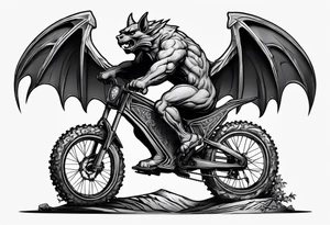 gargoyle riding a full suspension mountain bike with a shadow no background tattoo idea