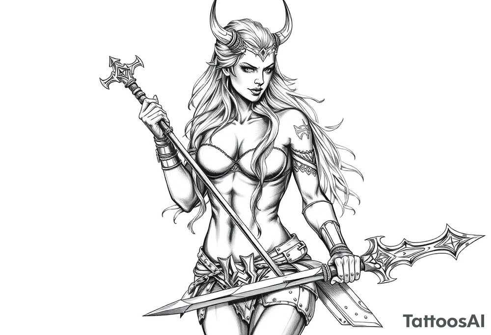 Viking goddess warrior full body sexy tattoo idea
