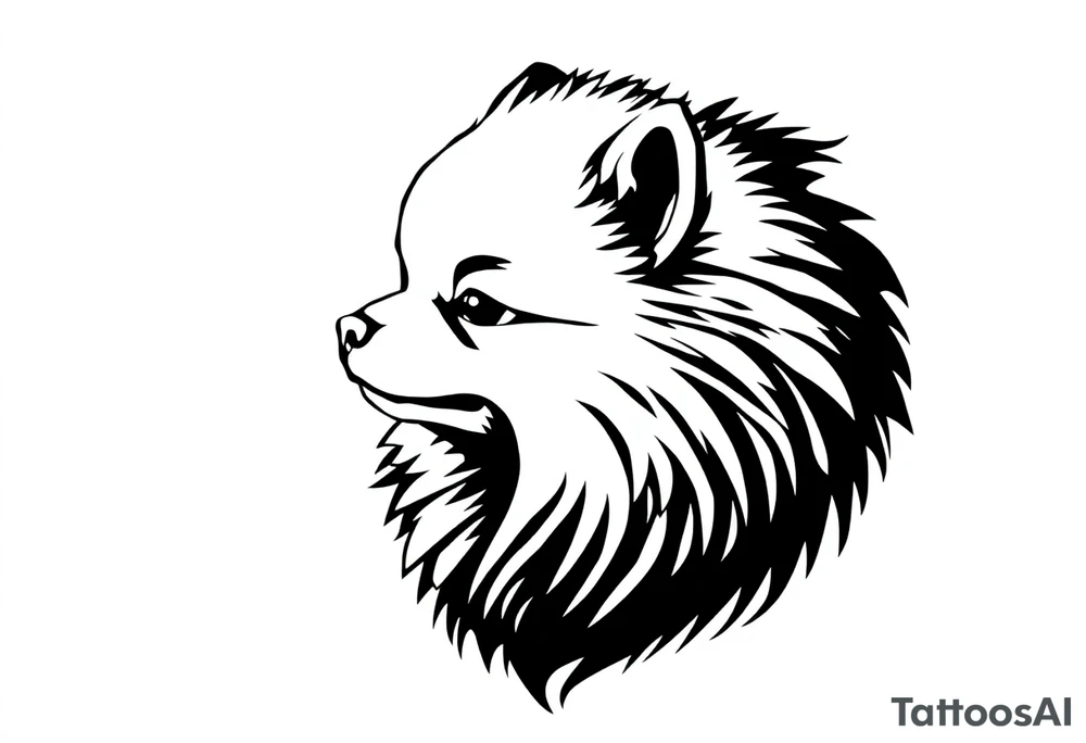 A realistic stencil silhouette style drawing of Pomeranian tattoo idea