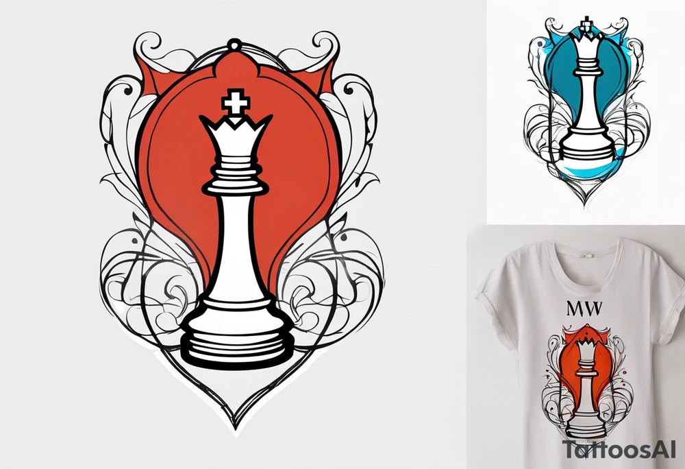 soft chess queen piece contour with letters M and W on the bottom tattoo idea