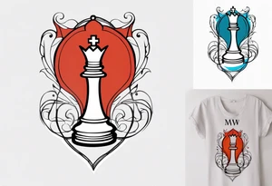 soft chess queen piece contour with letters M and W on the bottom tattoo idea